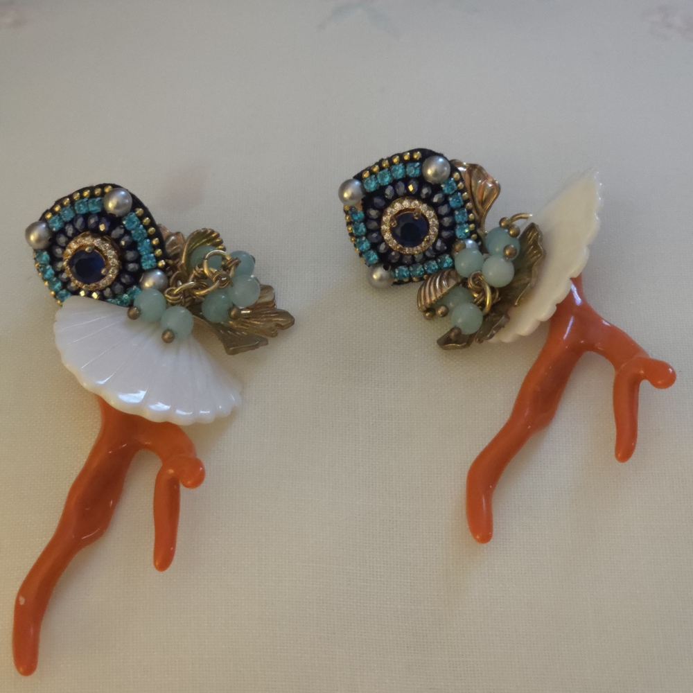 Elegant Coral and Gold Earrings